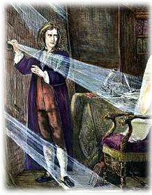 Sir Isaac Newton, experimenting with light